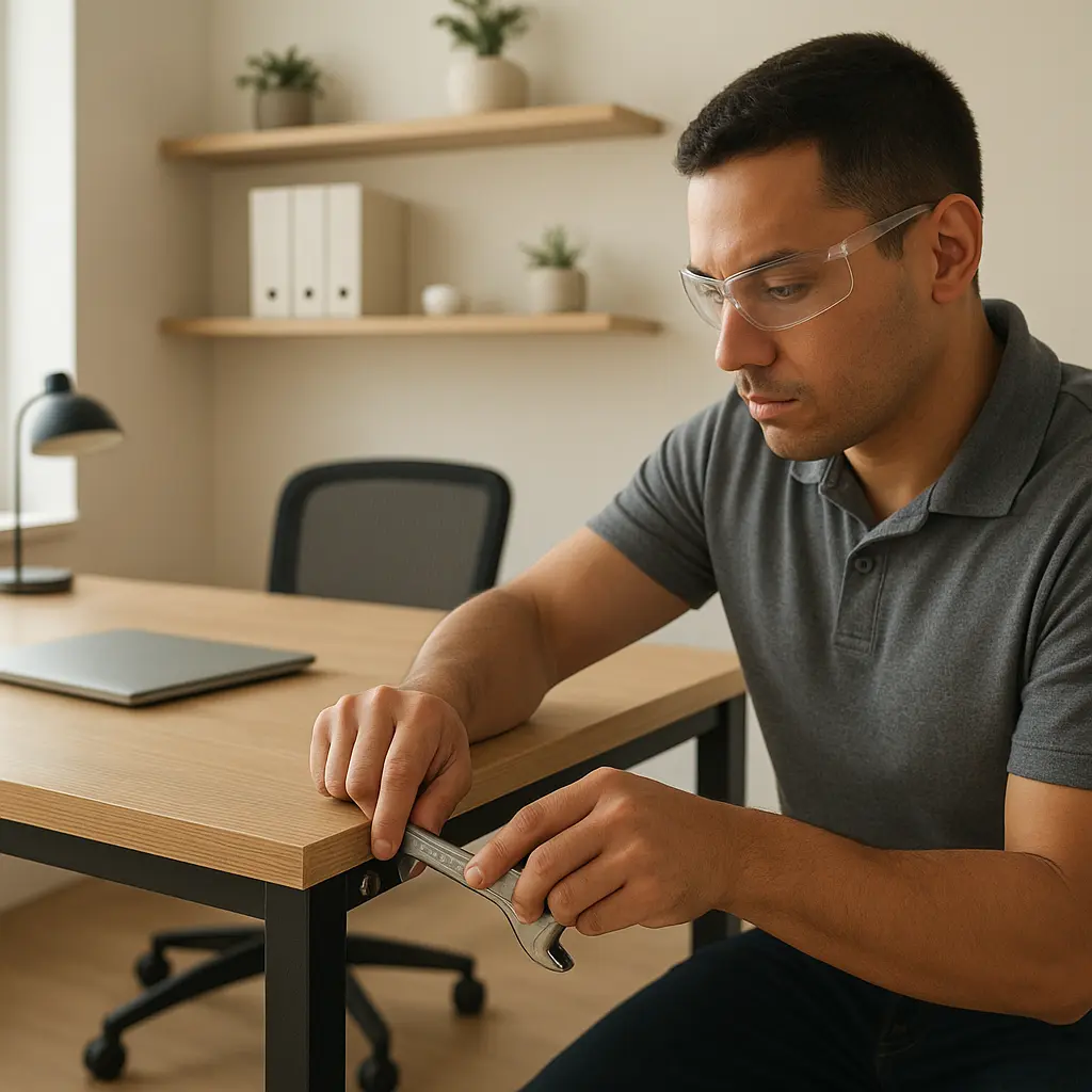 Aufbau von Büromöbeln in moderner Arbeitsumgebung