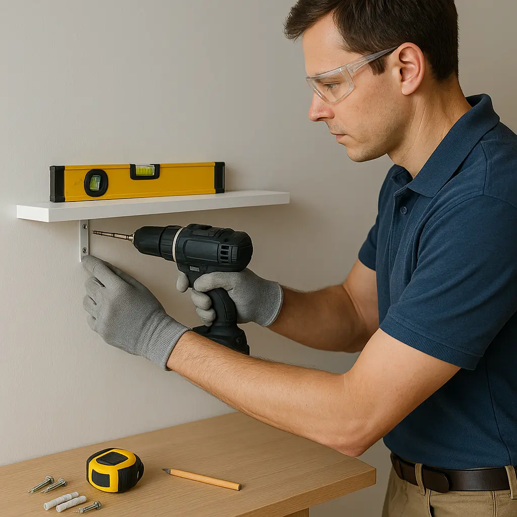 Wandmontage eines Regals mit Wasserwaage