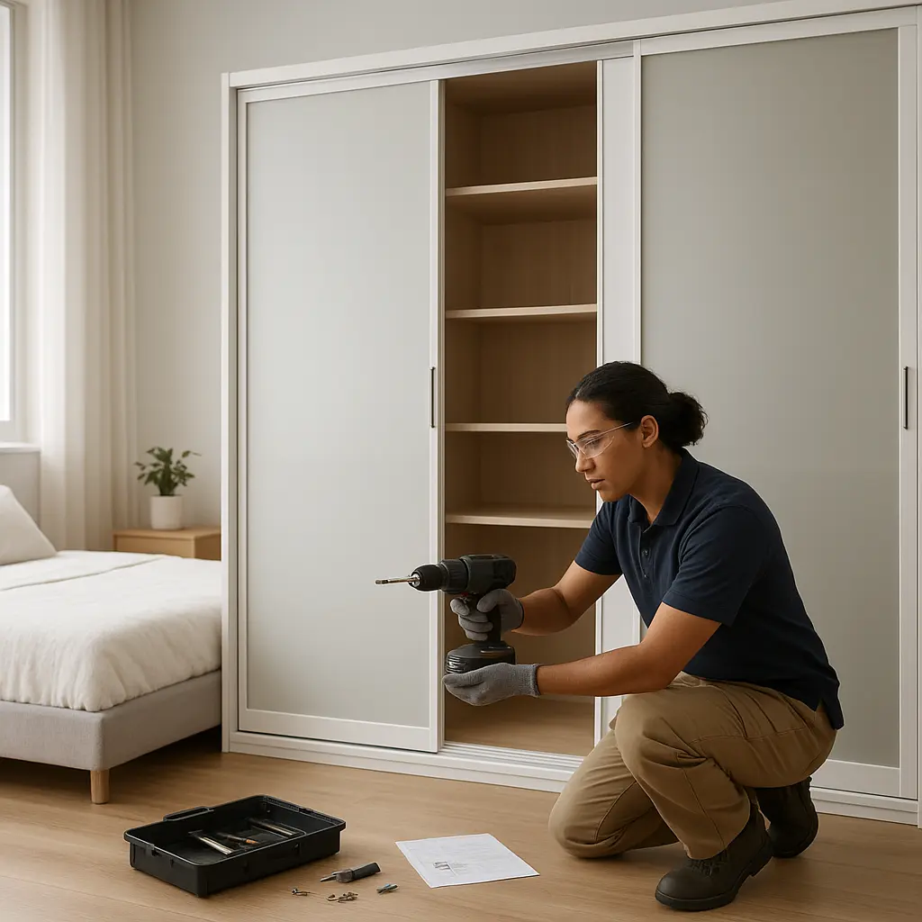 Montage eines großen Kleiderschranks mit Schiebetüren